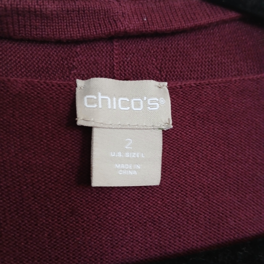 Chicos Eggplant Purple Open Front Pleated Faux Pearl Long Duster Cardigan Casual - Picture 5 of 8